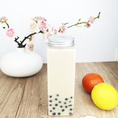 500ml BRA 없는 스크루 캡 용기, 평평한 사각형 모양, 캡이 있는 선명한 플라스틱 용기, 차, 우유, 주스용 주스 병